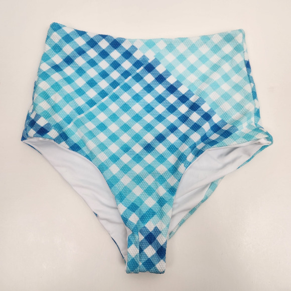 L*Space Portia Bikini Bottom Classic Fit in Blue Plaid Size XS High Rise - Picture 2 of 3